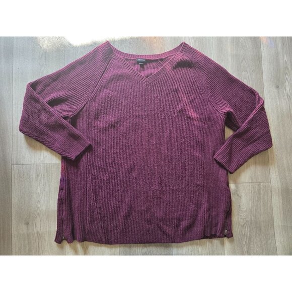 Torrid Plus Size Plum Purple V Neck Knit Sweater With Side Zipper Detail - Picture 3 of 8